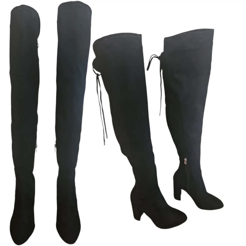 NWT Marc Fisher Octavie Black Suede Over The Knee Boots Block Heel Sz 7